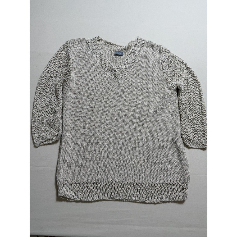 Vintage Carol Horn Women's M Petite 100% Cotton Ivory Loose Knit Bouclé Sweater